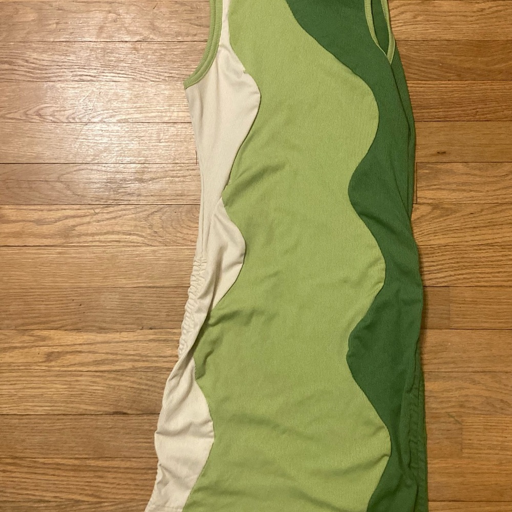 SHEIN Unity Drawstring Side Colour Block Bodycon Tank Dress - Green, Cream